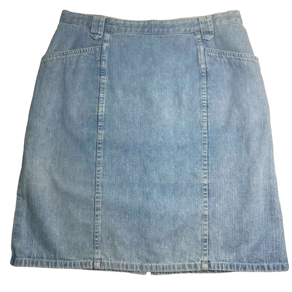 Christopher & Banks Blue Denim Skirt Light Wash Floral‎ Embroidery Size 10